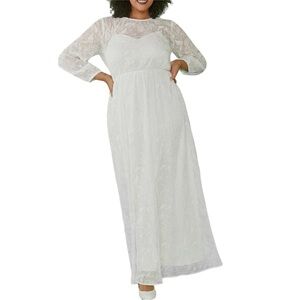 ModCloth Just the Beginnings White Maxi Sheer Lace Overlay Dress in XL
